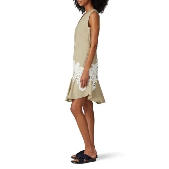 Derek Lam Collective Khaki Lace V-Neck Dress - Picture 4 of 8